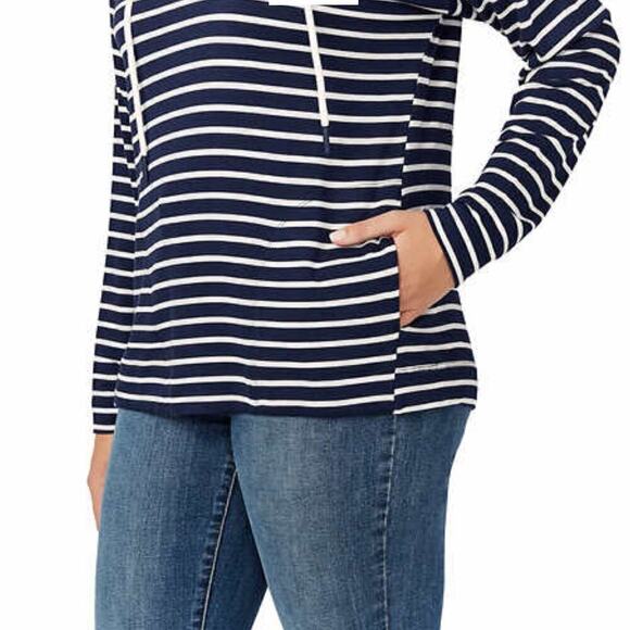 New! Buffalo David Bitton Women's Relaxed Fit Front Pockets Soft Striped Hoodie - Picture 4 of 6
